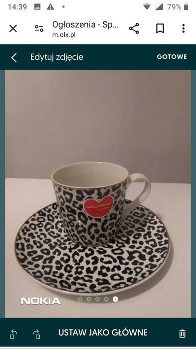 nowy zestaw kubek+talerzyk panterka