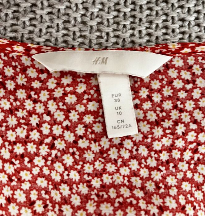 Letni czerwony krótki kombinezon • H&M 36 S 38 M • 100% viscose • boho etno łąka