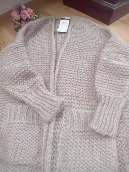 Sweterek mięciutki sweter kardigan By o la la płaszczyk długi baby mohair czarny