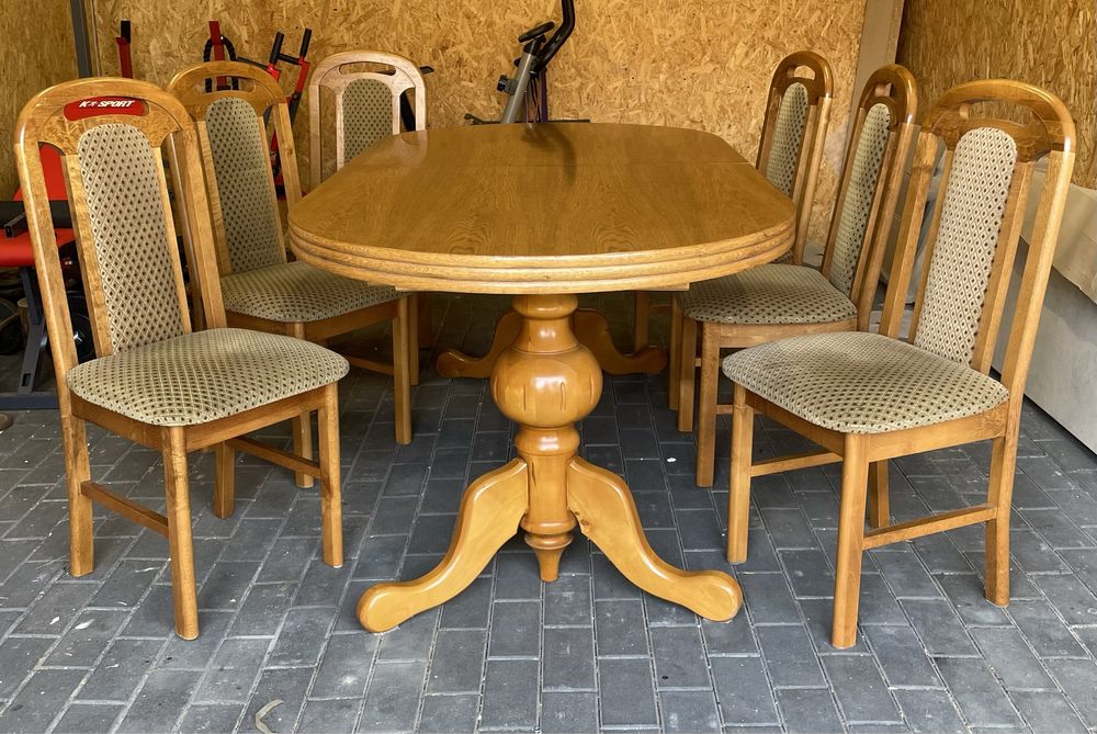 Dębowy Zestaw Stół z Krzesłami 6X Rozkladany