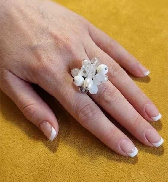 Кольцо с жемчугом и хрусталем, жемчуг, хрусталь