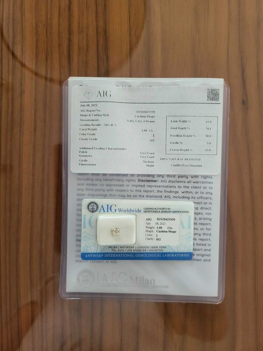 Diament naturalny 1 ct z certyfikatem. Tanio