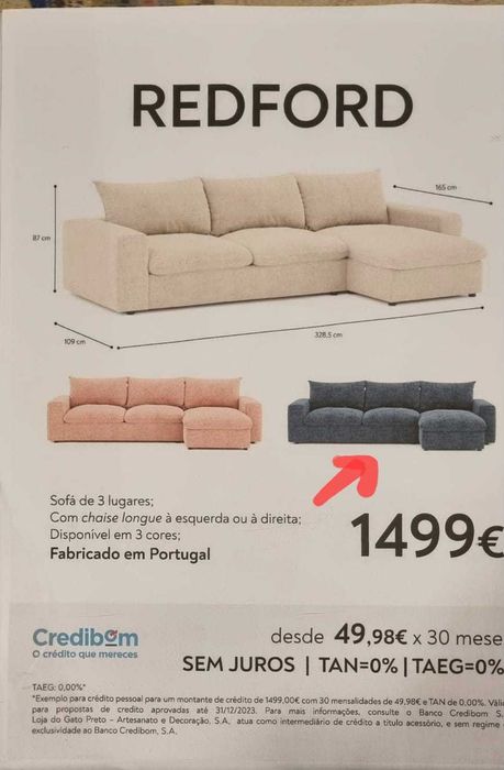 Sofá  c/Chaise Longue Reversível 3 lugares – Impecável