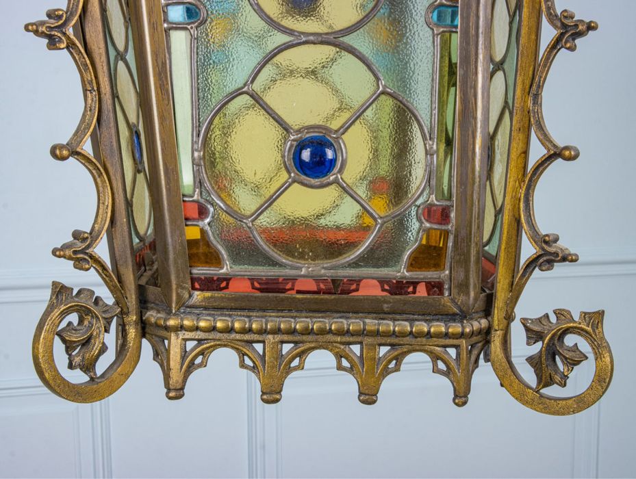 Антикварний бронзовий ліхтар з вітражами