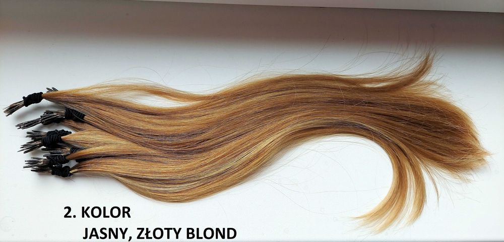 Piękne włosy dziewczynki dziewicze podjaśnione złoty blond, 49g, 44 cm