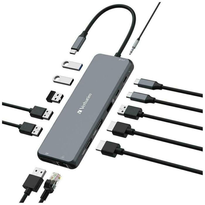 Verbatim Adapter Hub USB-C - 2xHDMI/DP/ Eternet/6xUSB-A/Jack 3.5mm/2xUSB-C aluminiowy/aluminum 32153