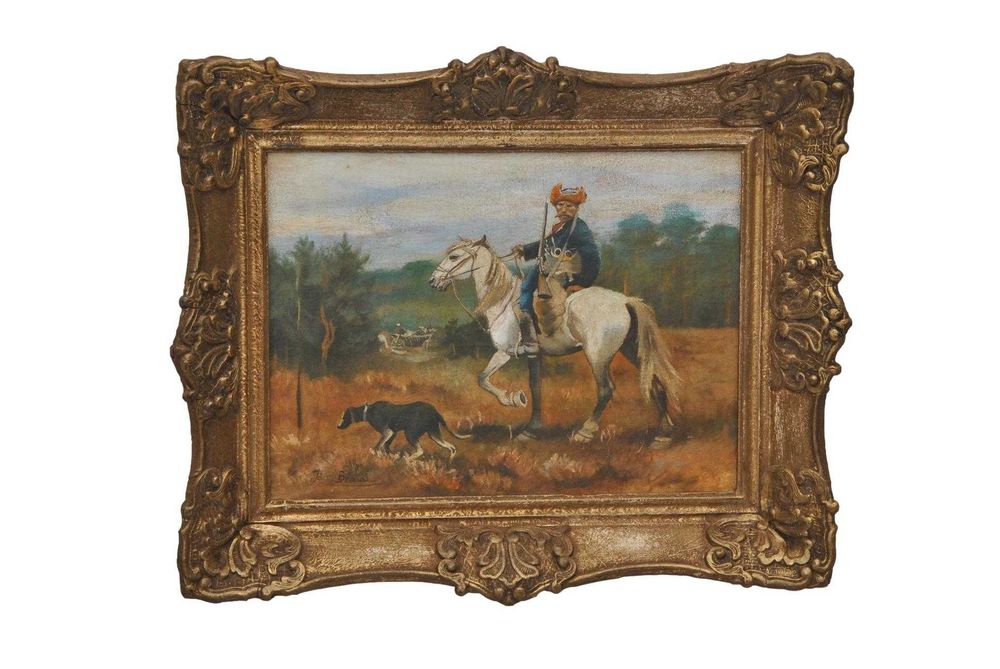J. BRANDT - Myśliwy Na Koniu - Polowanie z Psem - Polski Obraz Olejny