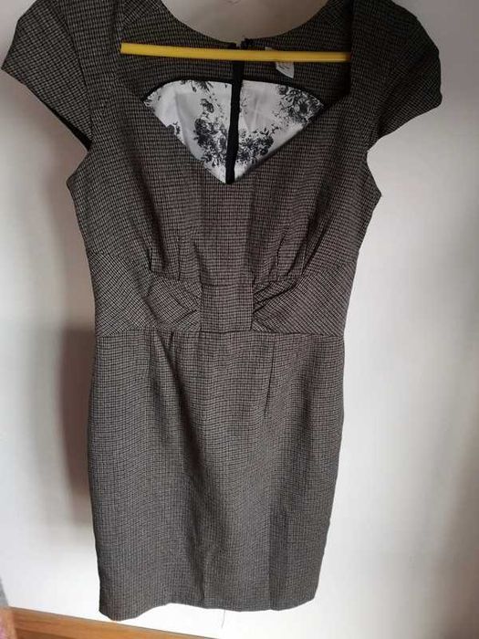 H&M brązowa sukienka elegancka w pepitkę r. 36/S