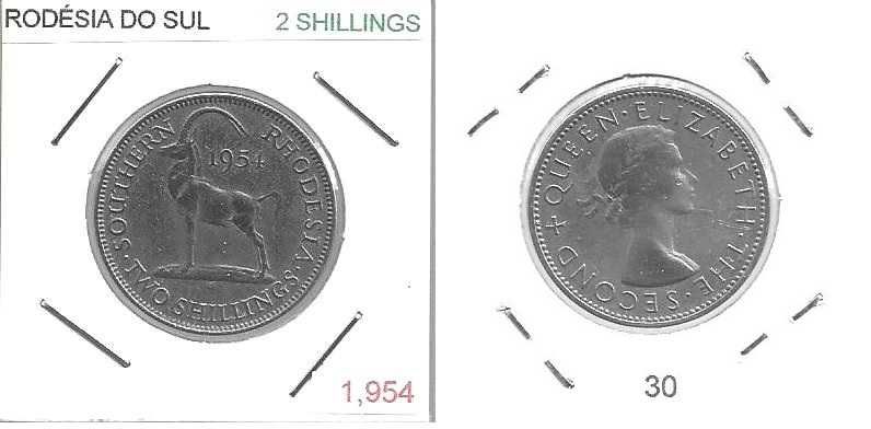 Rodésia do Sul - - - 2 Shillings - 1954 - - - Elizabeth II - - - Moeda