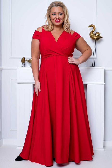 CZERWONA wieczorowa długa sukienka GALA 48 50