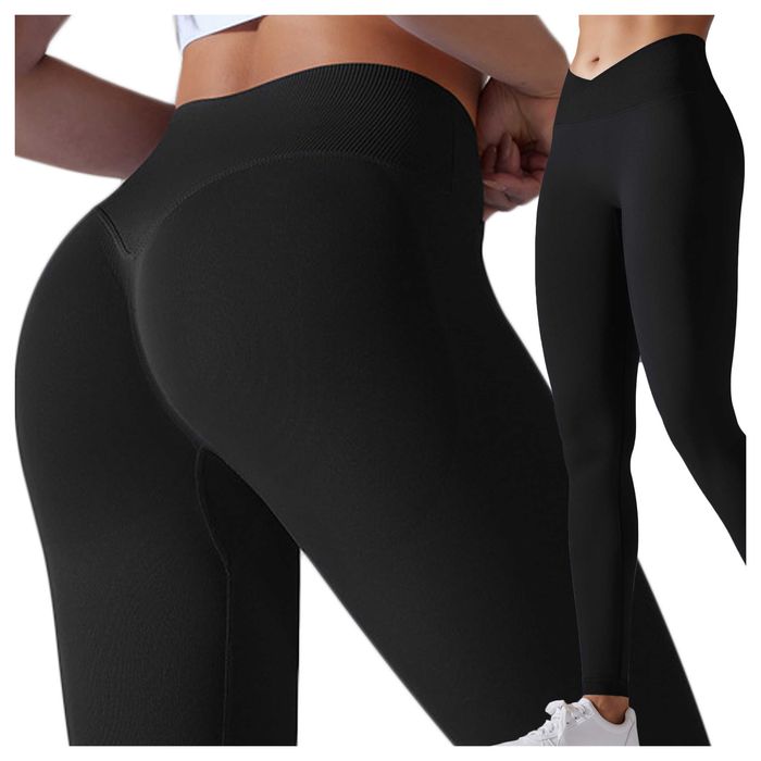 Czarne legginsy sportowe wysoki stan marszczenia na zakładkę push up