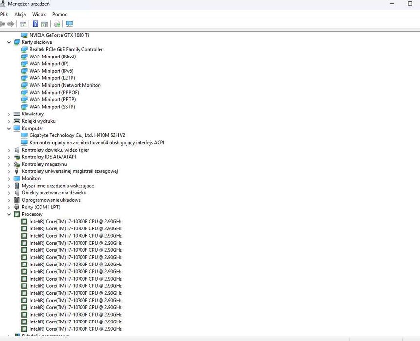Komputer PC i7-10700F / GTX 1080 Ti / 16 GB RAM / SSD 500 GB