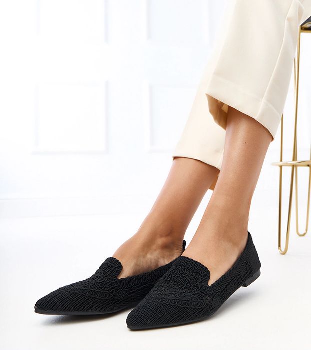 Czarne ażurowe balerinki damskie Gerania