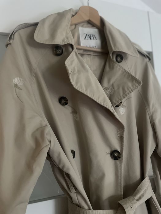 Dwyrzęrowy trencz płaszcz Zara w kwiaty floral 36