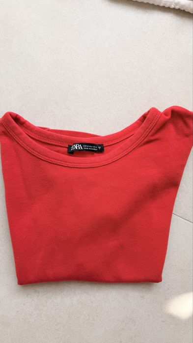 Crop top Zara M 38 Czerwony Bawełniana Krótka letnia bluzka Krótki rękaw