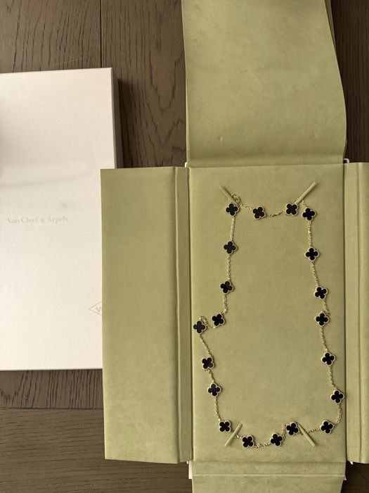 Van Cleef łańcuszek 20 koniczynek czarne i bransoletka
