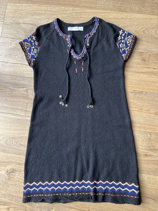 Sukienka mini, tunika Zara, XS S, wełna, totemowy wzór