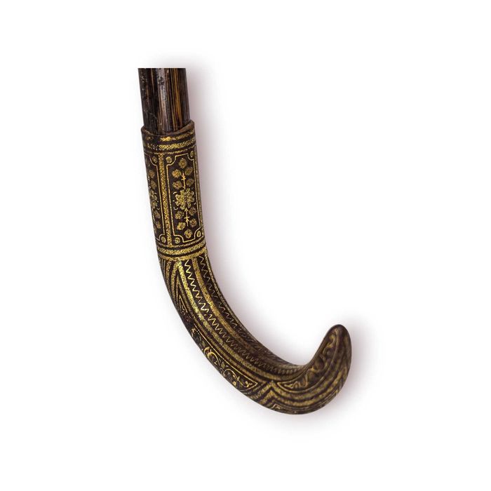 Bengala Antiga Madeira Cabo Metálico Dourado (Aplicação a Ouro) – 89 cm