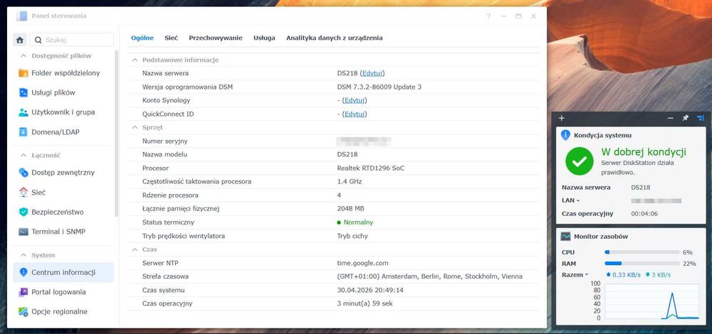 Serwer plików NAS Synology DS218 | 2GB RAM | Quad Core CPU