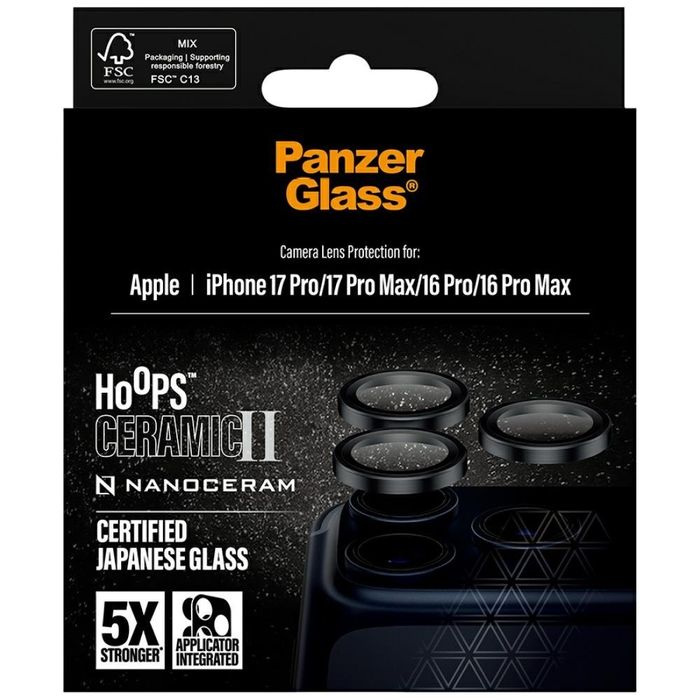 Szkło ceramiczne na obiektyw PanzerGlass Hoops Ceramic II do iPhone 17 Pro / 17 Pro Max / 16 Pro / 16 Pro Max