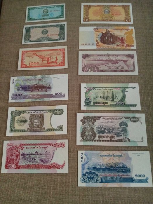 CAMBODIA National Bank of 12 Notas NÃO Circuladas Várias Séries e data
