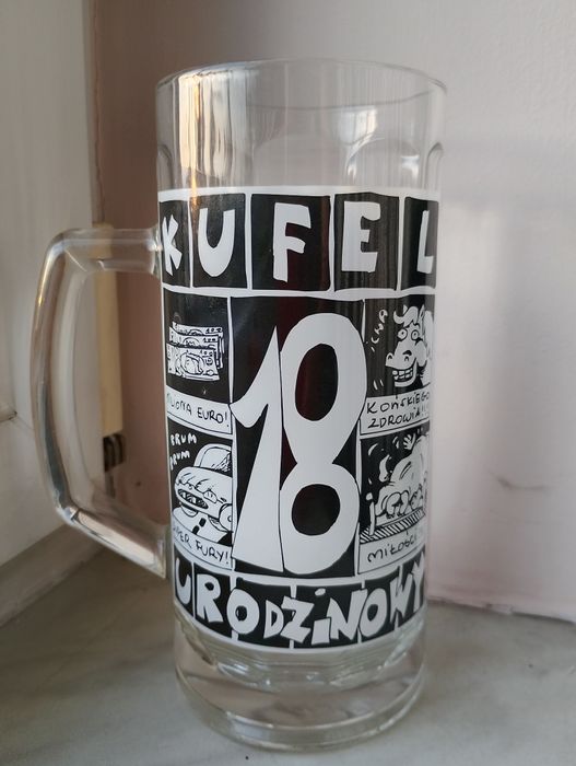 Kufel do piwa 0.5l śmieszny prezent na 18 urodziny.