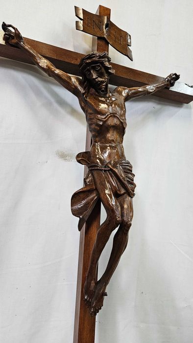 Stary Krzyż z Panem Jezusem Drewno Bardzo Duży- Śliczny