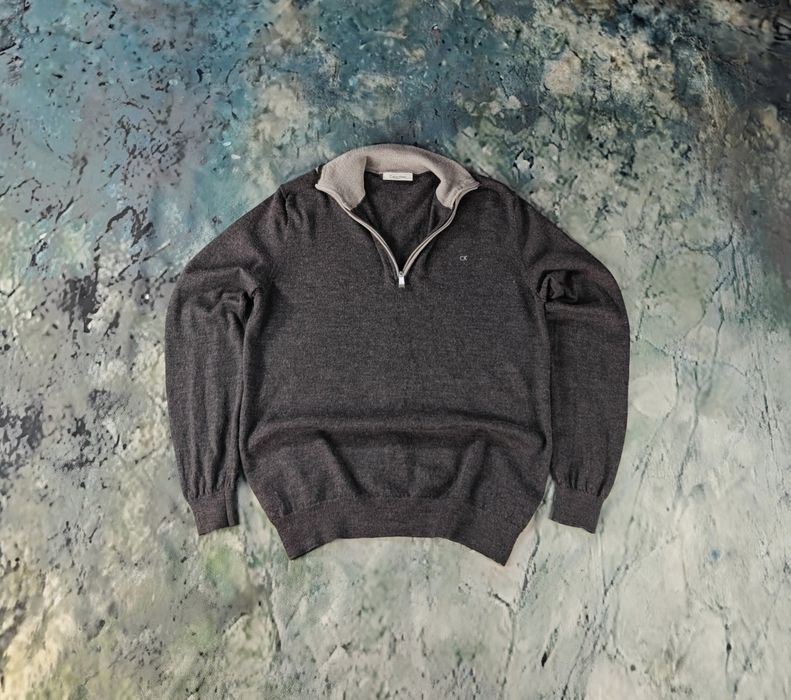 Luksusowy sweterek damski Calvin Klein M z wełny 100% - half-zip - Stan Idealny