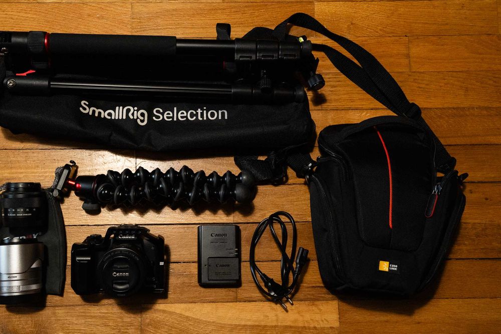 Kit Canon M50 + 2 lentes prime + tripé + cage + bateria extra original