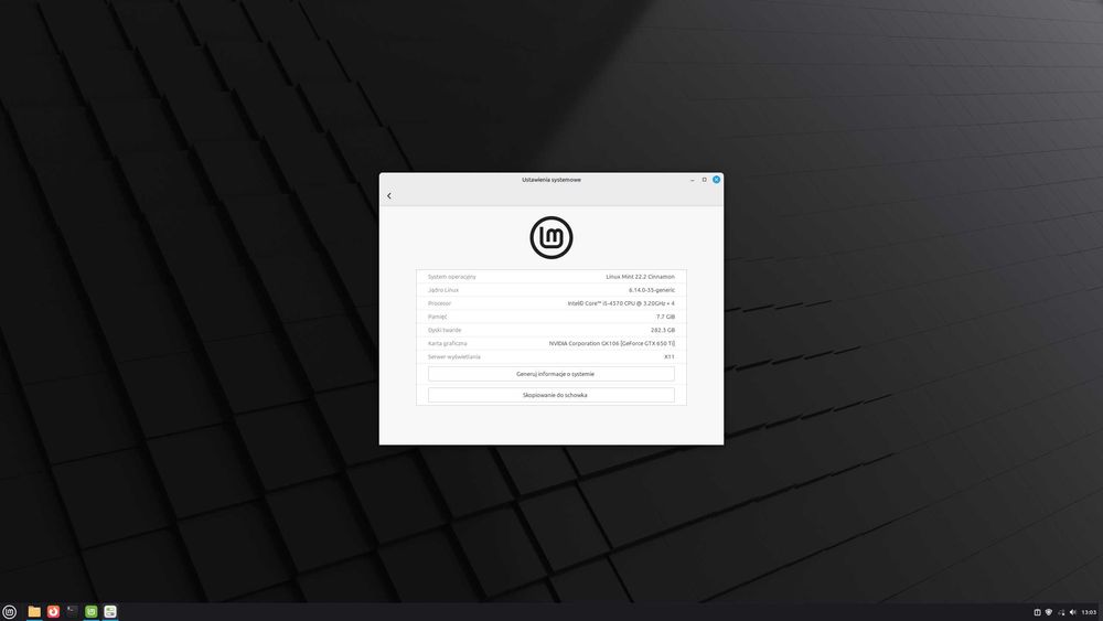 Komputer stacjonarny CPU i5-4570 GF GTX 650 Ti RAM 8GB DDR3 HDD 250GB