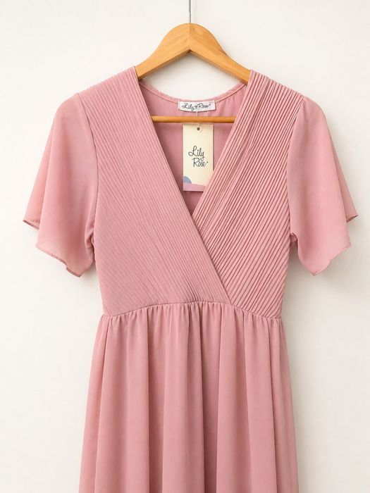 Sukienka maxi nowa plisowana brudny róż L 40 XL 42