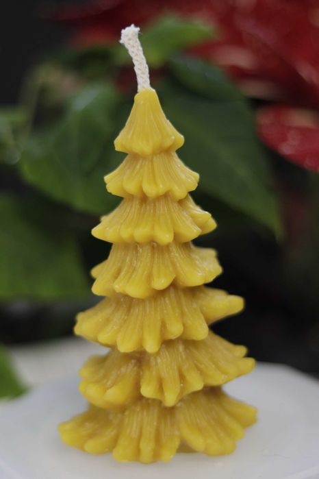 Zestaw Świec z Wosku Pszczelego - Miś i Choinki - Ręcznie Wykonane