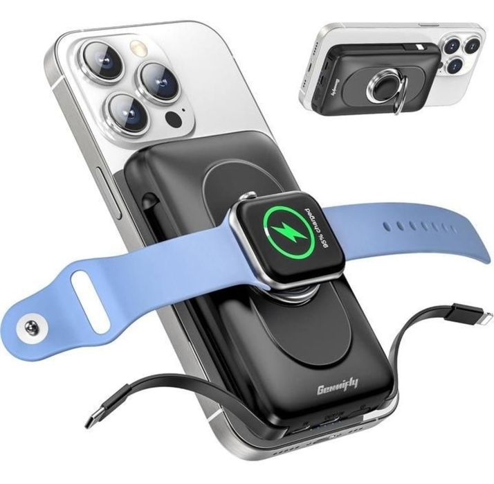 Power Bank 10000 mA на Mag-Safe 5в1 для Apple Watch, iPhone магнітна
