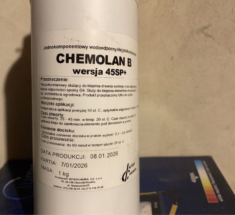 Klej poliuretanowy do drewna CHEMOLAN B 45SP+ D4 1kg