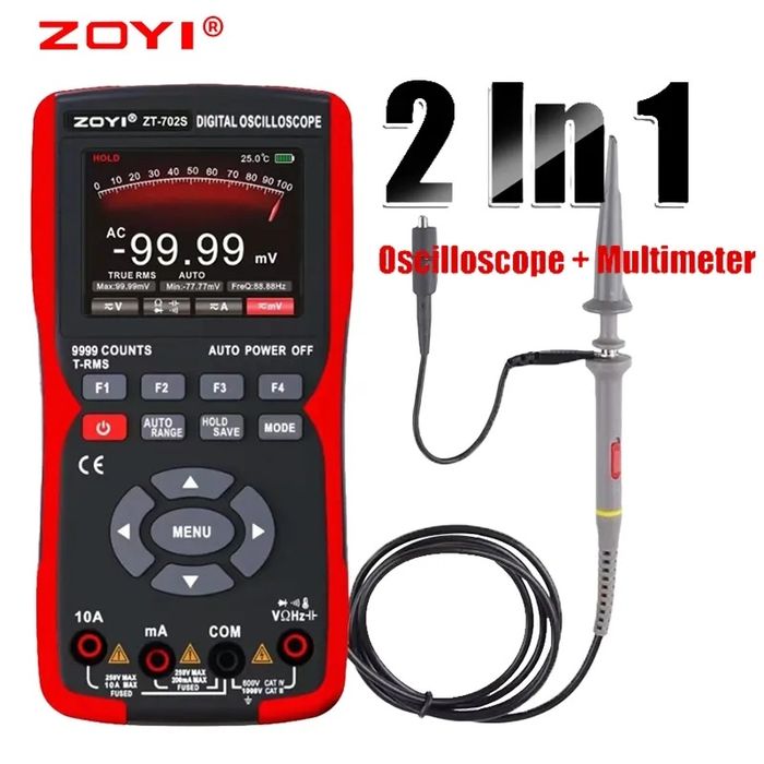 ZOYI ZT-702S (PRO) осцилограф 10MHz, мультиметр True RMS, Li-Ion 18650