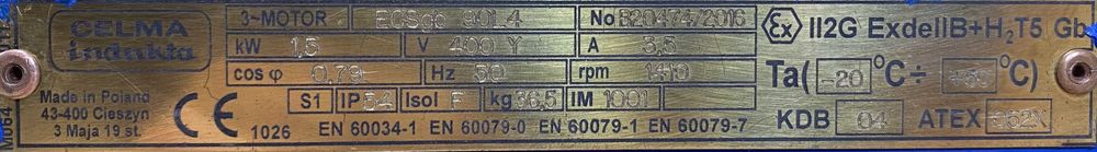 silnik elektryczny 1,5kW 1410obr. 3fazowy INDUKTA Ex