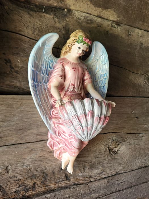 Piękna porcelanowa kropielnica 34 cm Anioł