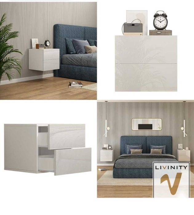 Livinity Sofie Szafka nocna stolik 49,6 x 45 cm (biały wysoki połysk)