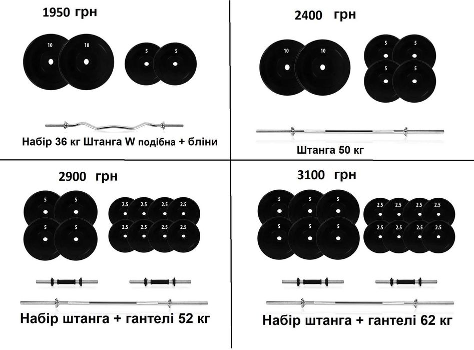 ТОП ЦІНА! Набір штанга + гантелі  від 36 до 119 кг