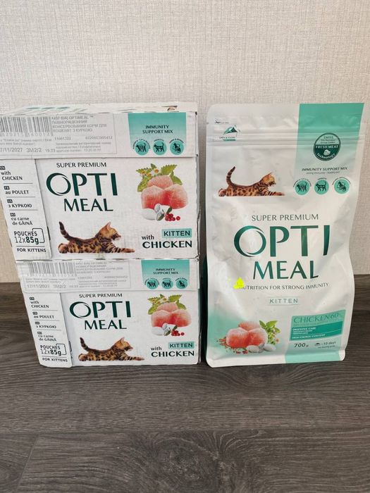 Корм Optimeal (Оптиміл) для кошенят з куркою, вологий і сухий