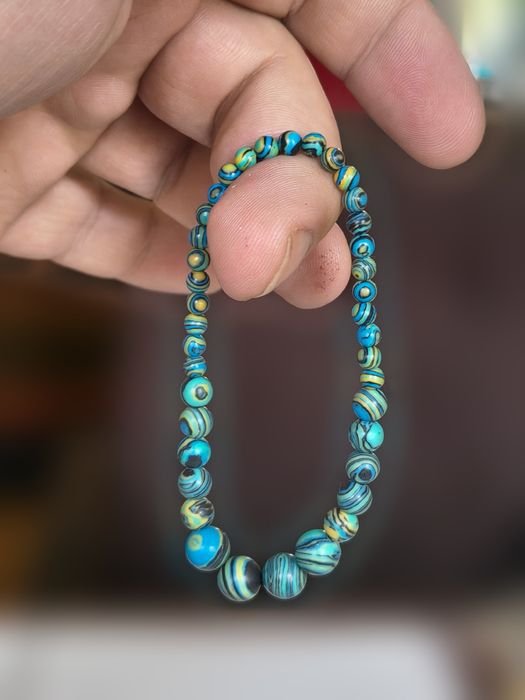 Bransoletka Męska Malachit Niebieski Turkusowy Handmade 18 cm