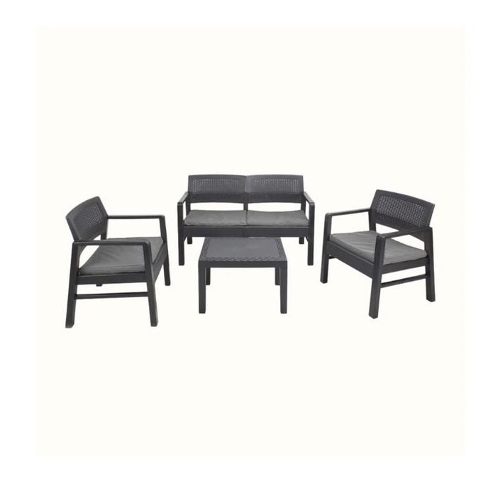 Conjunto de Jardim Kilimanjaro Antracite IPAE PROGARDEN (2 Cadeirões + 1 Mesa de Apoio + 1 Sofá duplo + 4 Almofadas)