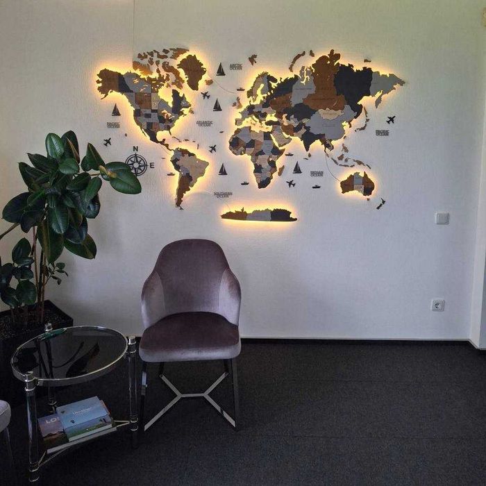 Мапа світу багатошарова з підсвіткою Карта мира с подсветкой декор