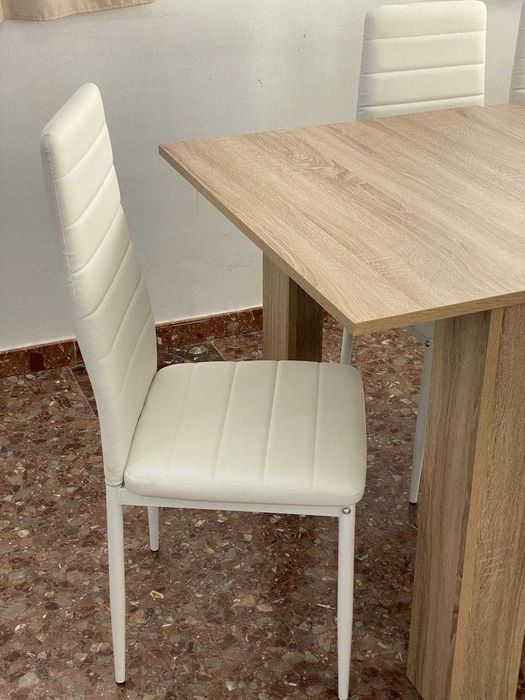 barata mesa extensível madeira e 6 cadeiras novas envio grátis