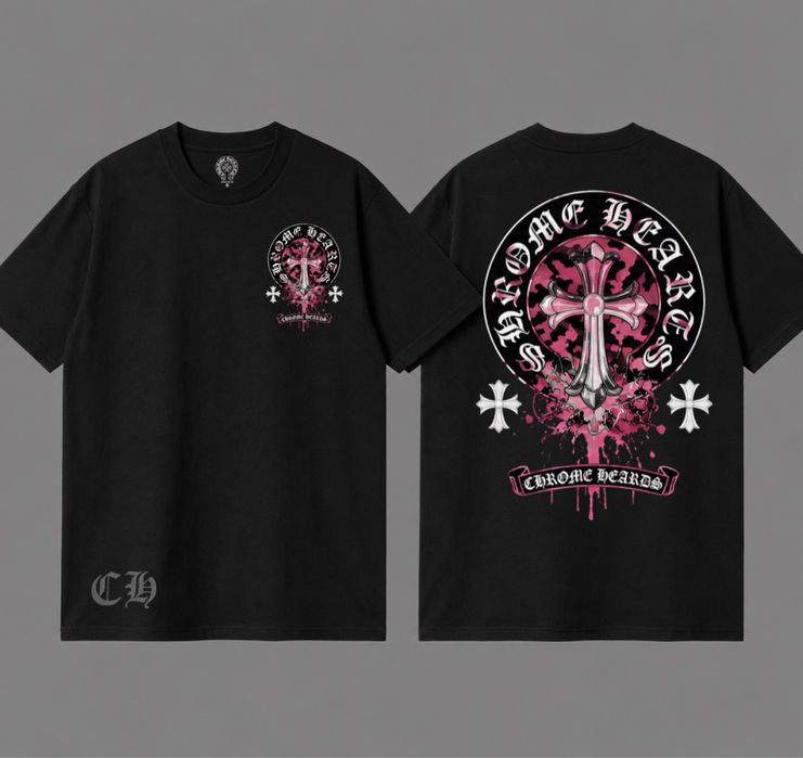 Футболки Chrome Hearts Pink Logo унисекс хроме хартс черные New  тишка