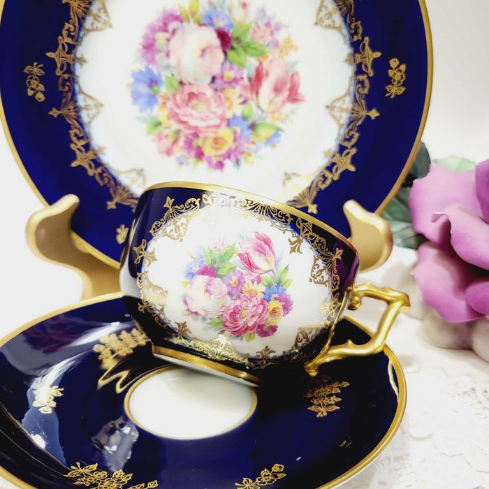 Антик Rosenthal чайное трио 1930-е, глубокий кобальт,золото, Rosalinde