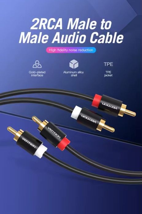 Аудио кабель 2xRCA to 2xRCA. Межблочный. 1 метр. Vention.