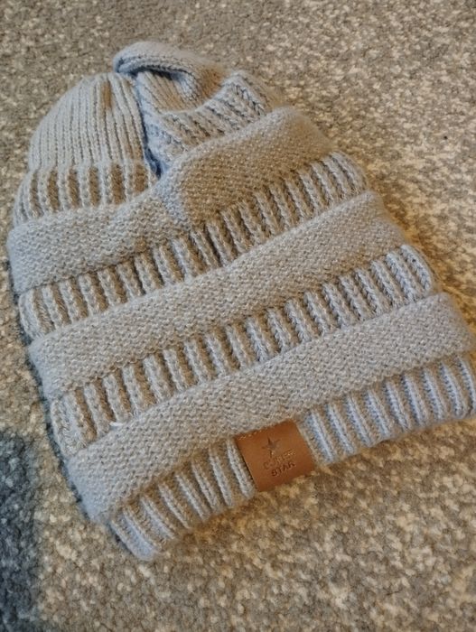 Czapka nowa szara damska ciepła beanie krasnal