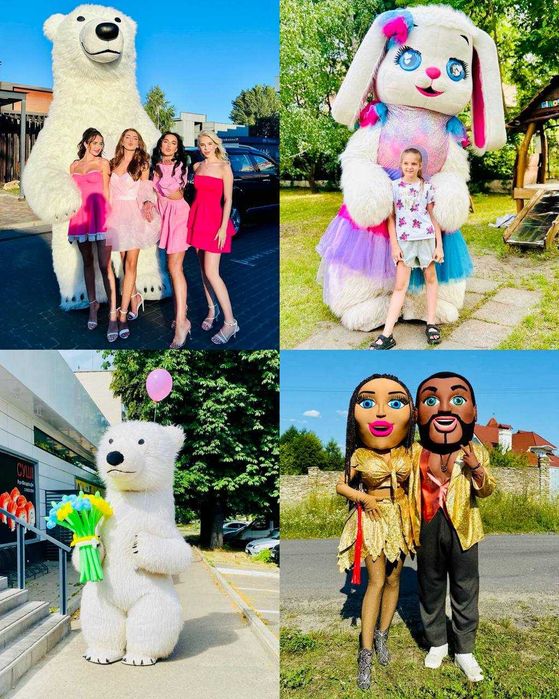 Привітання Білого Ведмедя, ростові ляльки, стриптиз-ляльки, аніматори