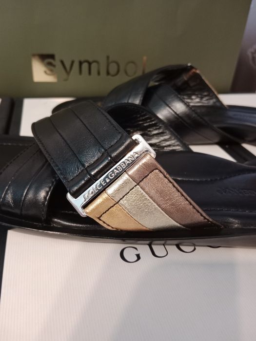 Кожаные шлёпанцы - тапки Dolce Gabbana  оригинал